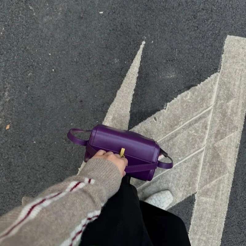 Handheld Box Women's New Fashionable Berry Purple Boston Bag, Versatile, Niche, Light Crossbody Bag