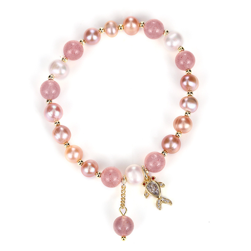 Summer fresh breeze strawberry powder pearl fashionable and sweet crystal bracelet, best friend birthday gift bracelet