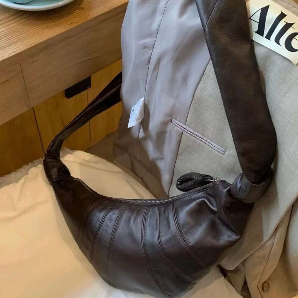 Croissant Sheepskin Single Shoulder Crossbody Chest Dumpling Niche Texture Genuine Leather Underarm Baguette Waist Bag