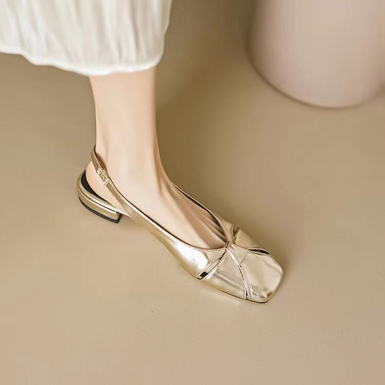 New Product Spring Summer Soft Leather Sandals For Women Wearing Casual Shoes Flat Shoes With Square Headed Golden And Silver Style Ddmysaturn