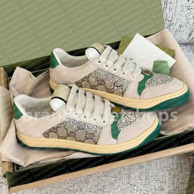 Top Sneakers Designer shoes luxury Rhinestone Embroidered Leather Sneaker men casual shoes womens Trainer sequin classic do old unisex Skateboard cowhide shoes