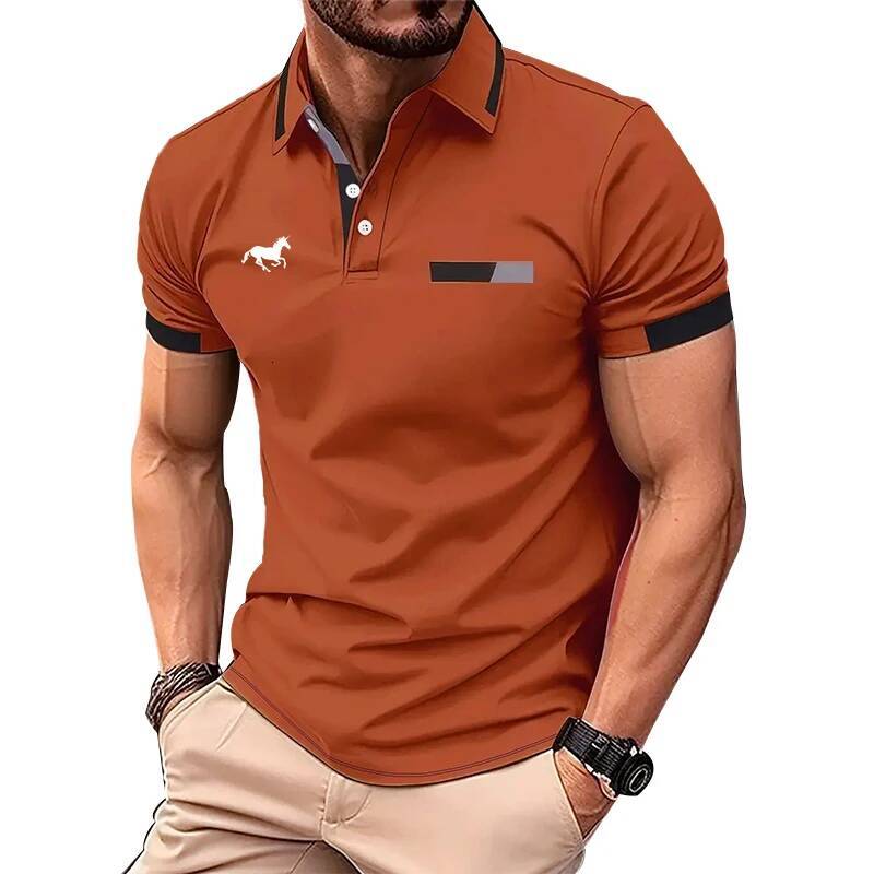 Men Summer Short Sleeve Fashion Slim Fit 100% Polyester Quick Drying Business Casual Polo Shirt Tops 3D Digital Print