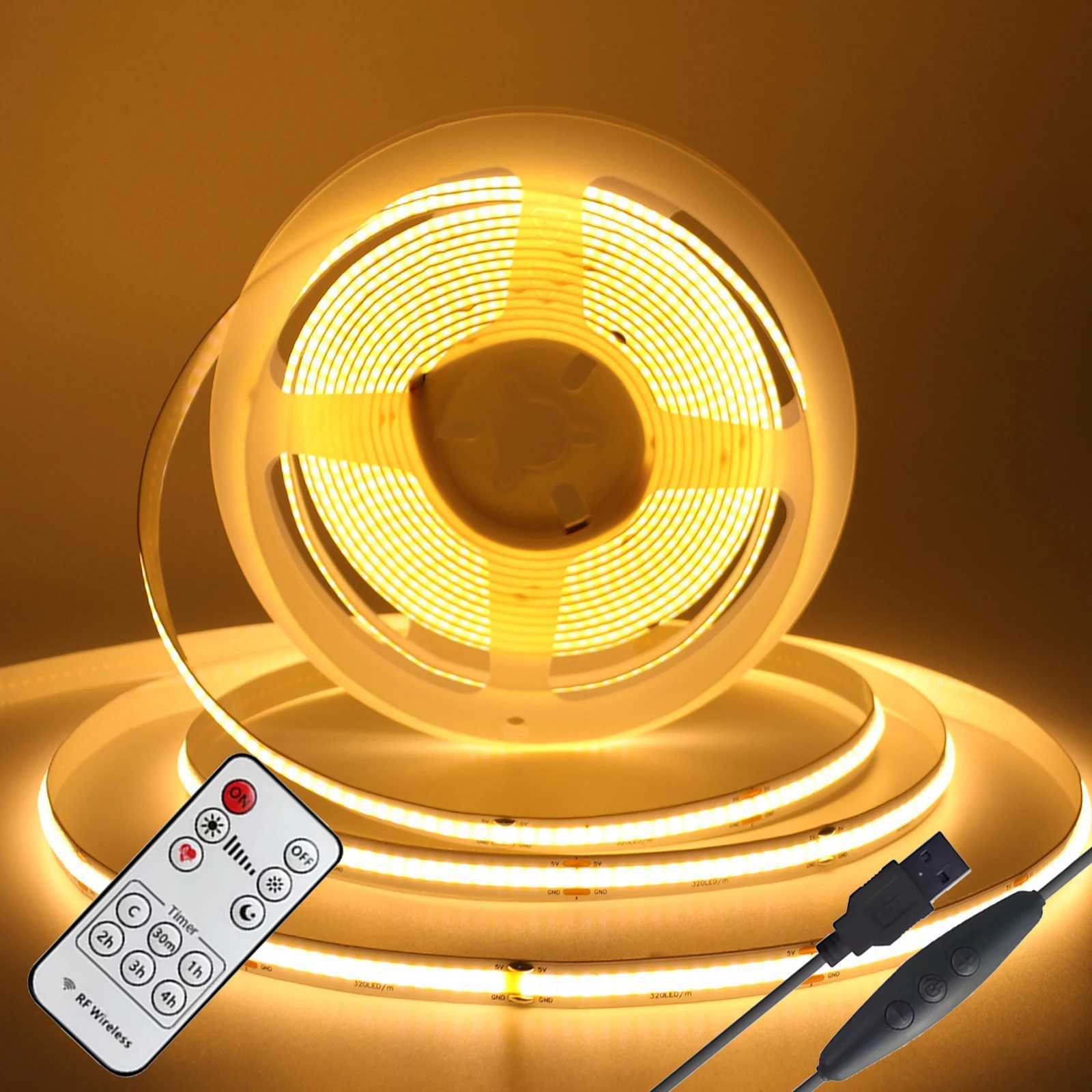 DC5V USB Dimmable COB LED Strip With RF Remote Control Dimmer 2M 3M 5M White Warm White Red Ice Blue Green For Decor Lighting W250701