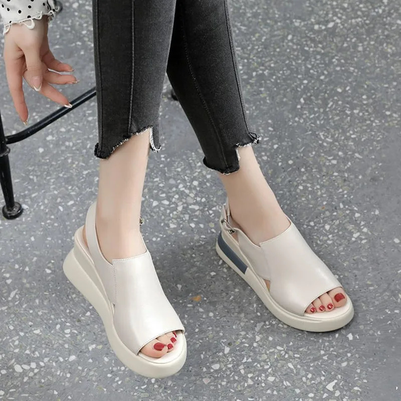 Summer Wedge Heel Platform Sandals Fashion Retro Rome Beach Shoes Ladies Casual Peep Toe Soft Comfortable The Woman 250526