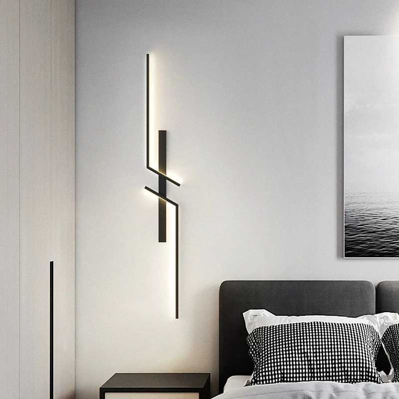 Modern Linear Strip Wall Light Black 60/80/100/120cm Living Room Bedroom Study Exhibition Lighting Fixtures Interior DecorationXJ250526