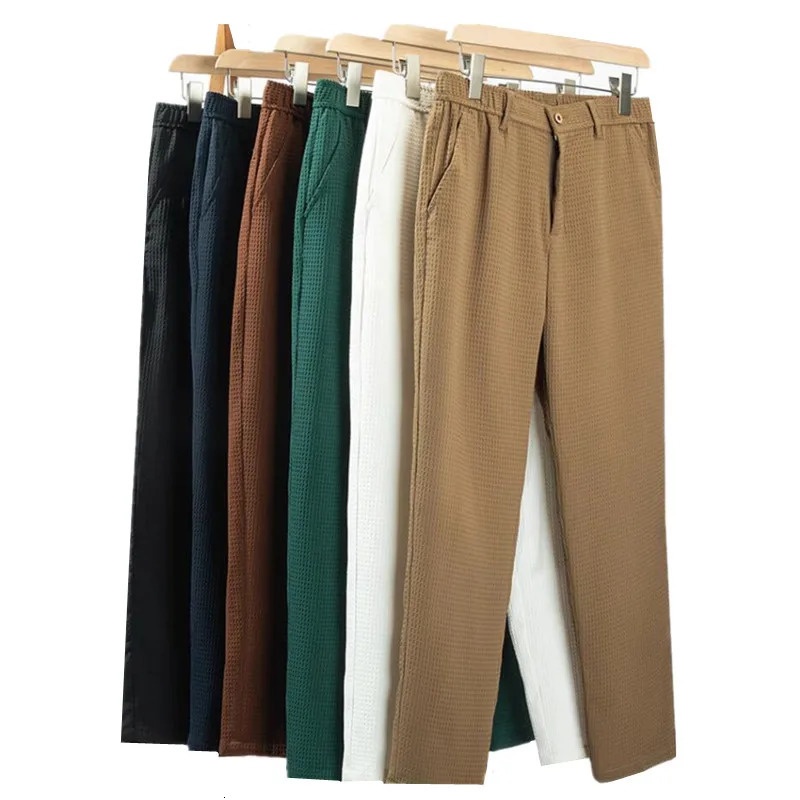 Men Waffle Suit Pants Black White Khaki Fashion Male Business Social Wedding Prom Party Dress Trousers 250526