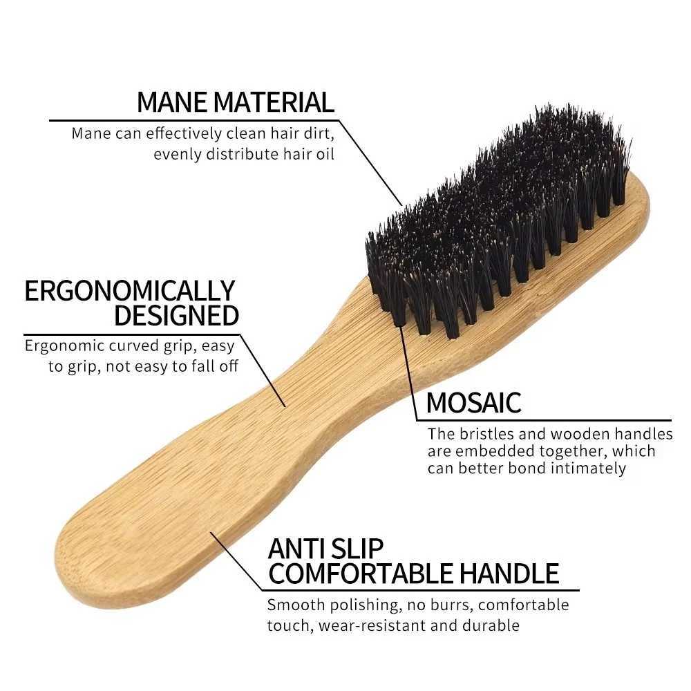 1pcs Men Beard Hair Styling Brush Bamboo Boar Bristles Brush Suitable for Salon Home Multifunctional Cleaning Brush Barber Tool R250526