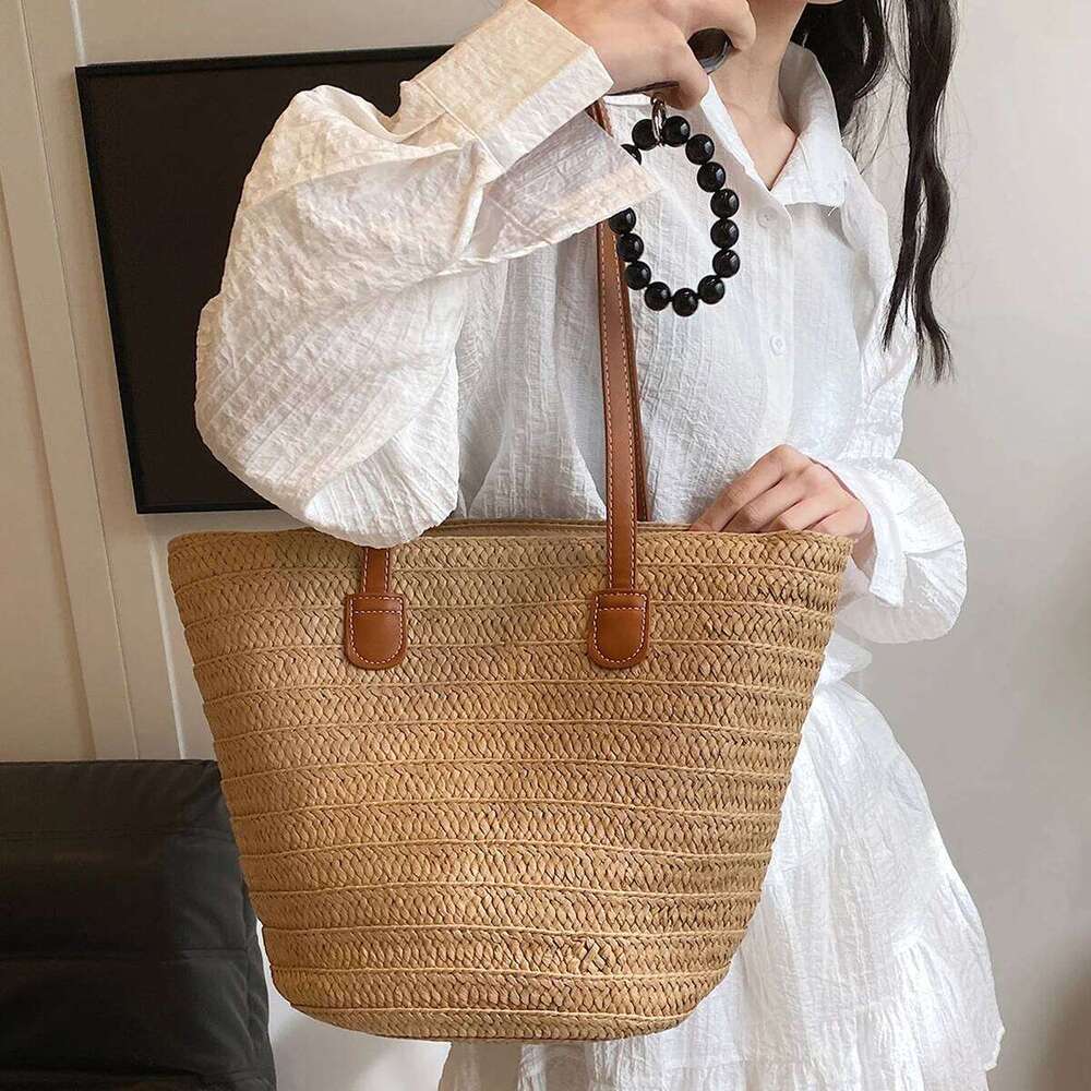 2025 Summer New Style Large Capacity Shoulder Beach Vacation Woven Basket Tote Women's Design Bag Fashionable