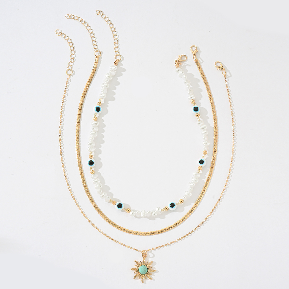 European and American Cross border Trendy Vintage Eight Pointed Star Pendant Necklace with Evil Eye and Imitation Pearl for Women Ideal for Layered We