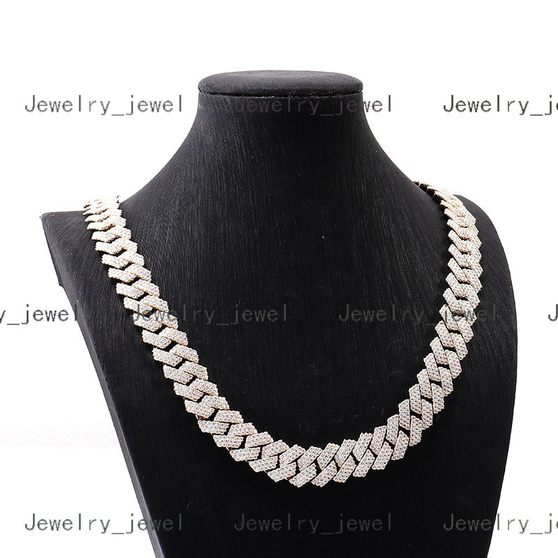Silver Moissanite Cuban Link VVS Moissanite Iced Out Diamond Gold Color Cuban Necklace 925 Silver Moissanite Men Necklace Miami