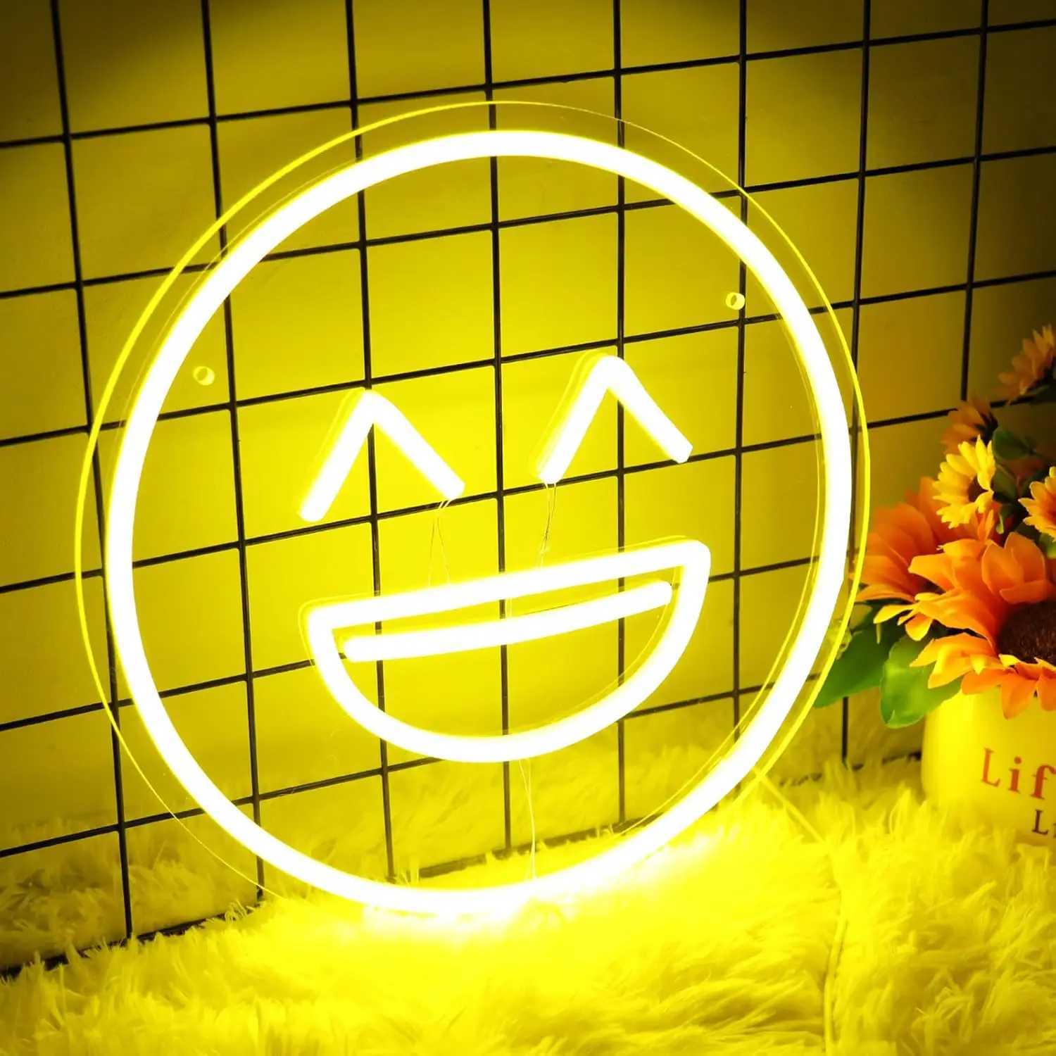 Smiley Face Neon Sign Smile Face LED Light Up Sign for Home Kids Room Office Wedding Birthday Party Decor for Christmas Gift W250526