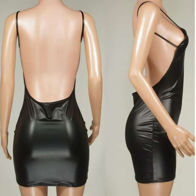 Tight Cut Out Dresses Sexy Lingerie Strap Patent Leather Bodycon Dress Backless Nightdress Nightclub Dance Party Tight Performance Costume Uniform Tem
