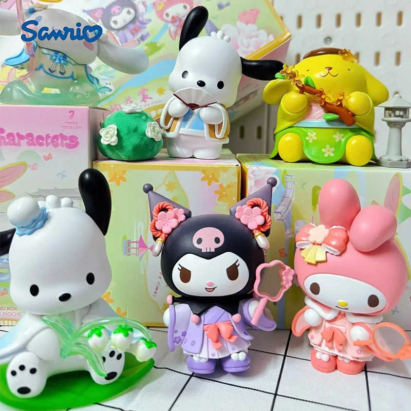 Sanrio Miniso Blind Box New Rhyme Flower Clothes Mystery Bag Kuromi Pochacco Cinnamoroll Cute Melody Action Figure Surprise Gift X250526