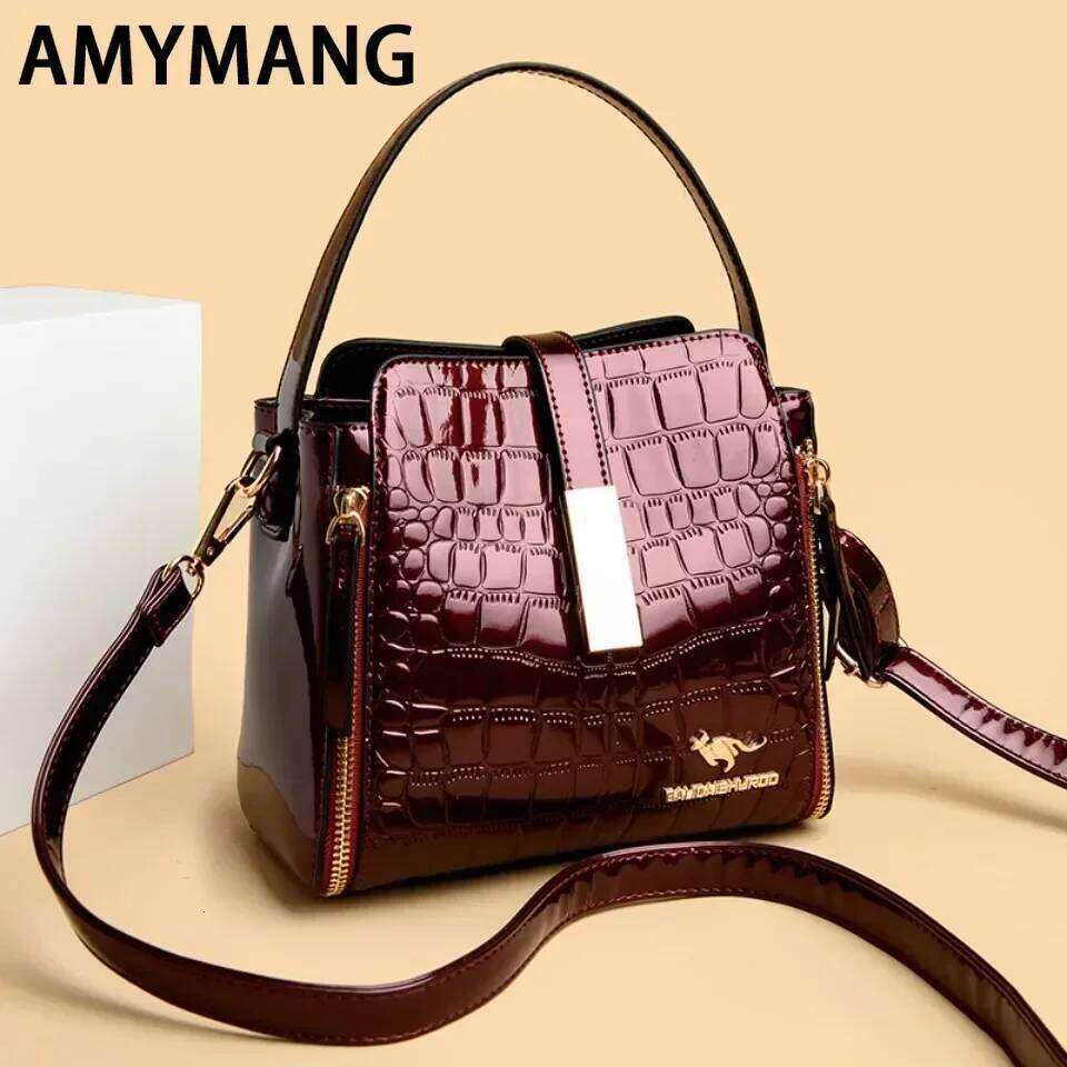 Women Patent Handbag High Quality lnterior Slot Pocket Leather Bucket Female Shoulder Brand Crossbody Bag