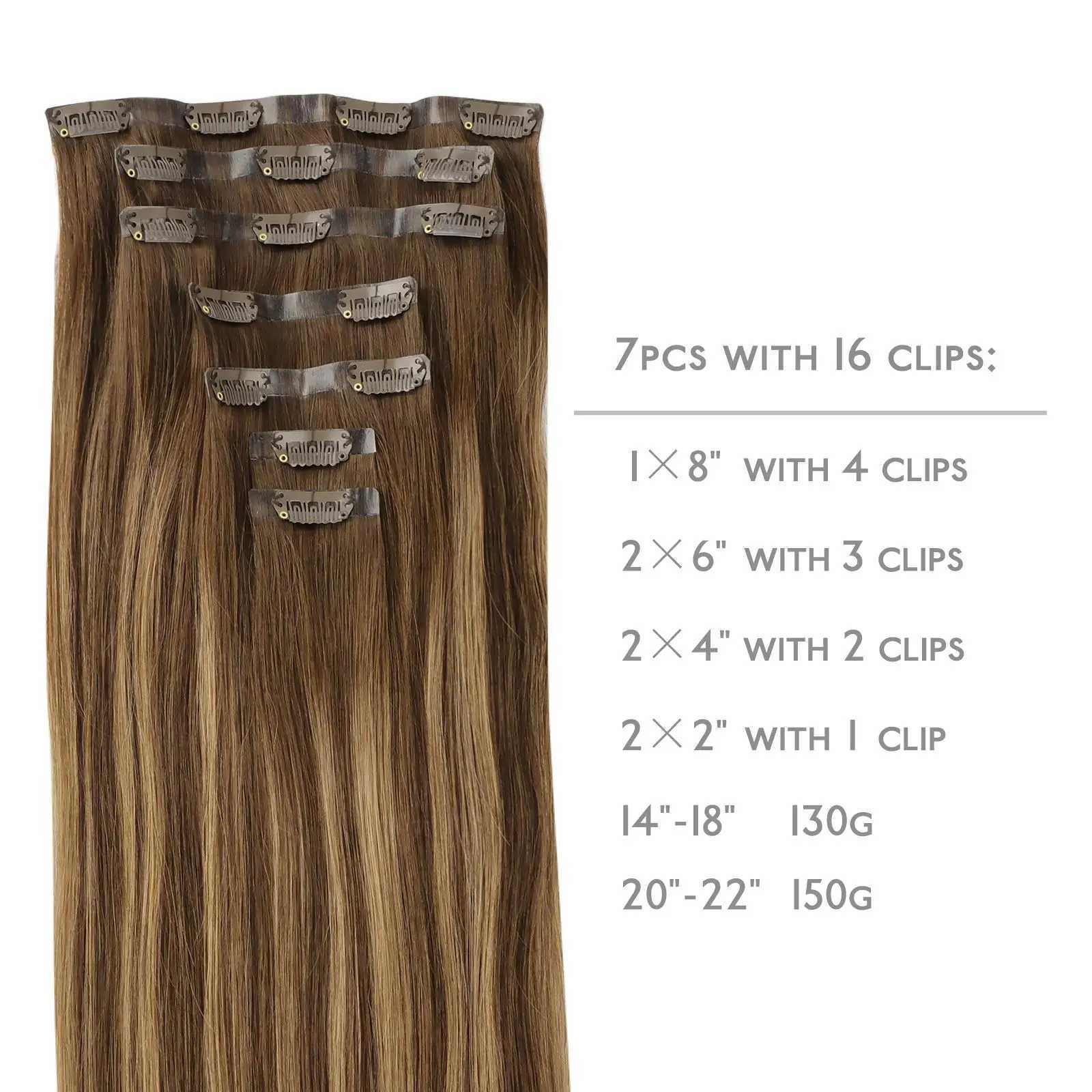 Seamless PU Clip Hair Extensions Human Hair Invisible Balayage Ombre Blonde Color Skin Weft Remy Hair Extensions 150G With Clip S25526