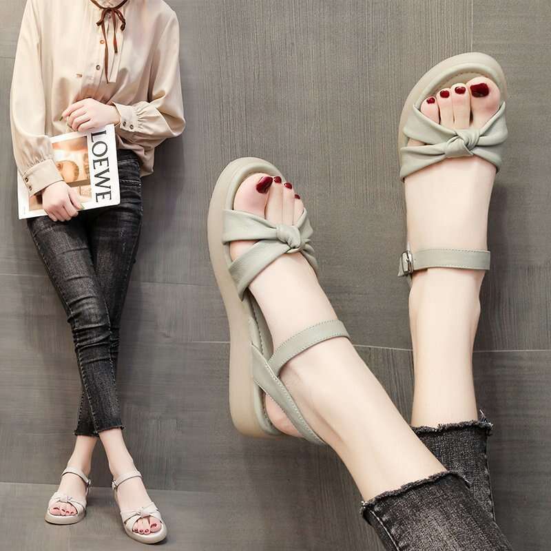 New Summer Thick-Soled for Women, Flat Shoes with Sole and Soft Leather, Fairy Style Trendy Sandals