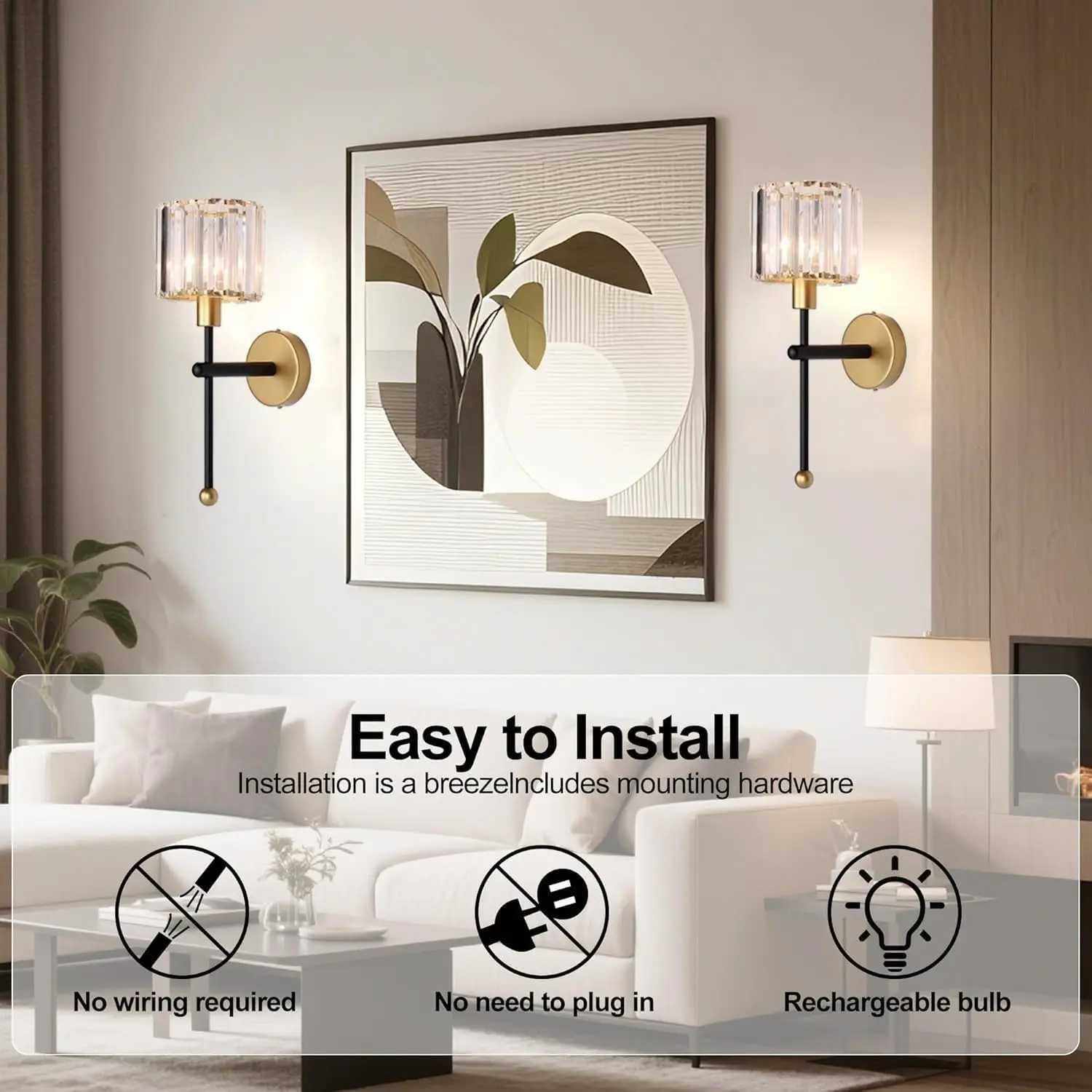 Non Hardwired Wall Sconces Battery Operated Wall Lights Wireless Glass Wall Lighting Fixture with Remote No Wires Lamp for homeXJ250526