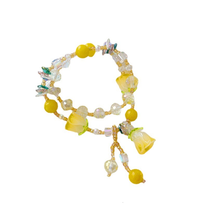 Plate Flower Crystal Bracelet Women's Copper Plated 14K Real Gold Handstring