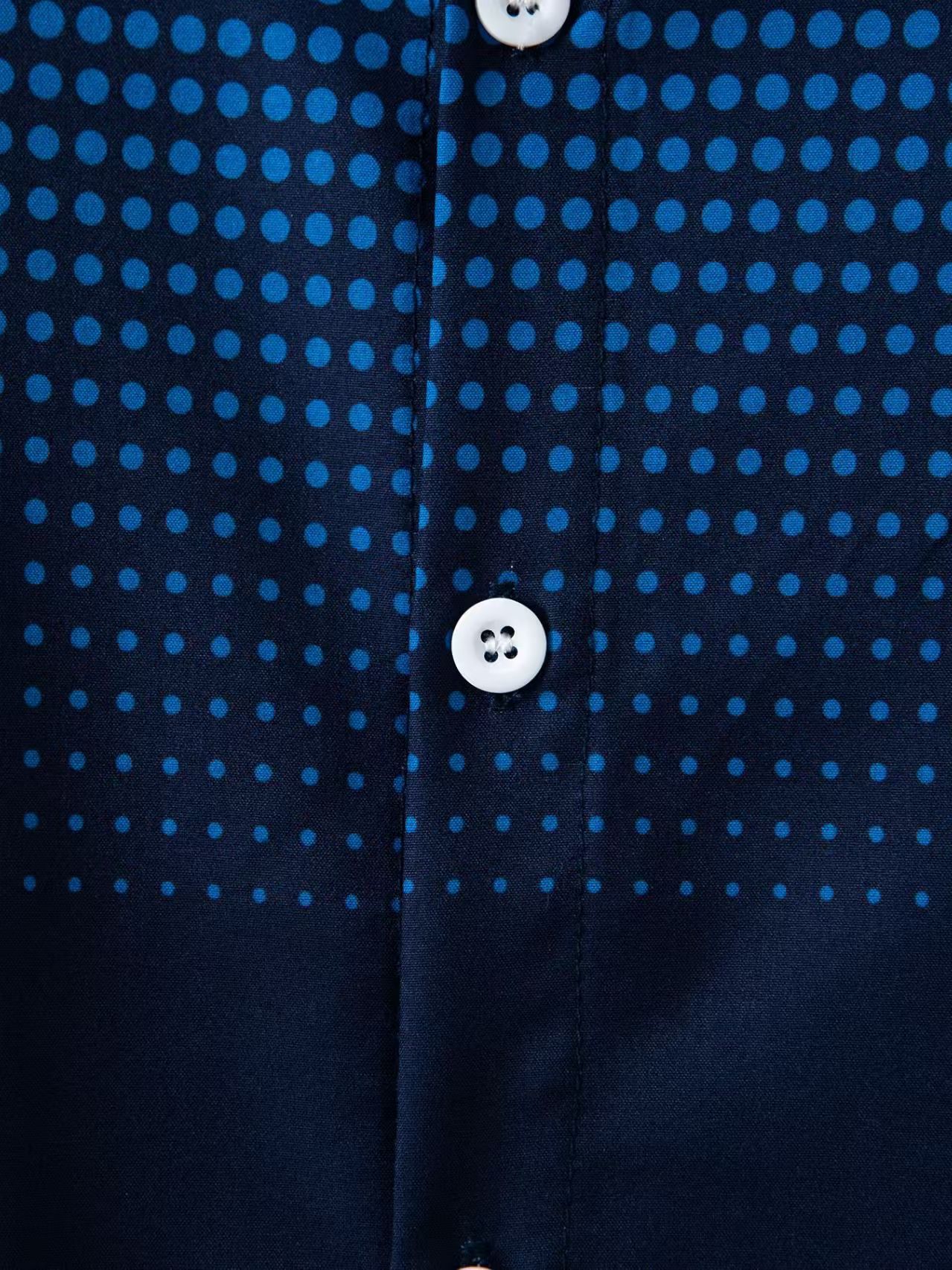 shirt Mens four way stretch polka dot print daily casual stand up collar long sleeve shirt