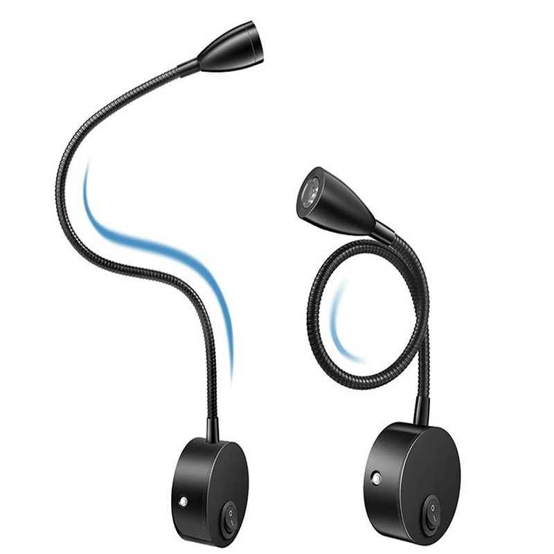 3W LED Reading Light Gooseneck For Bed Headboard Bedroom Bedside Switch With Plug Night Lamp Work Study Wall Mounted Wall LampXJ250526