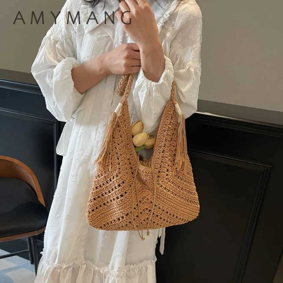 Lazy Style Relaxation Feeling Large Capacity Woven Bag Womens Summer Seaside Vacation One-shoulder Beach Bag Straw Tote Bag W250524