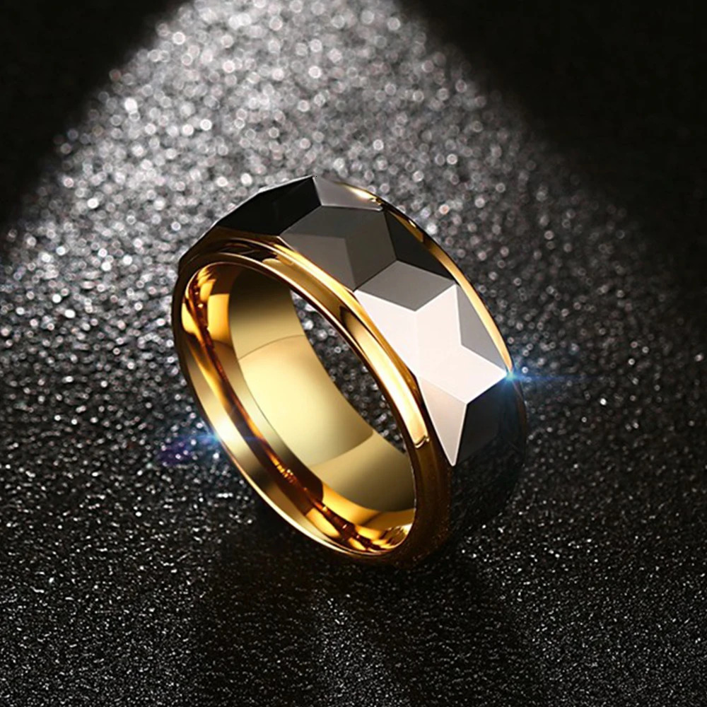 JHSL Men Statement Tungsten Rings Black Gold Color High Quality Fashion Male Jewelry Christmas Gift Size 7 8 9 10 11 12 250519