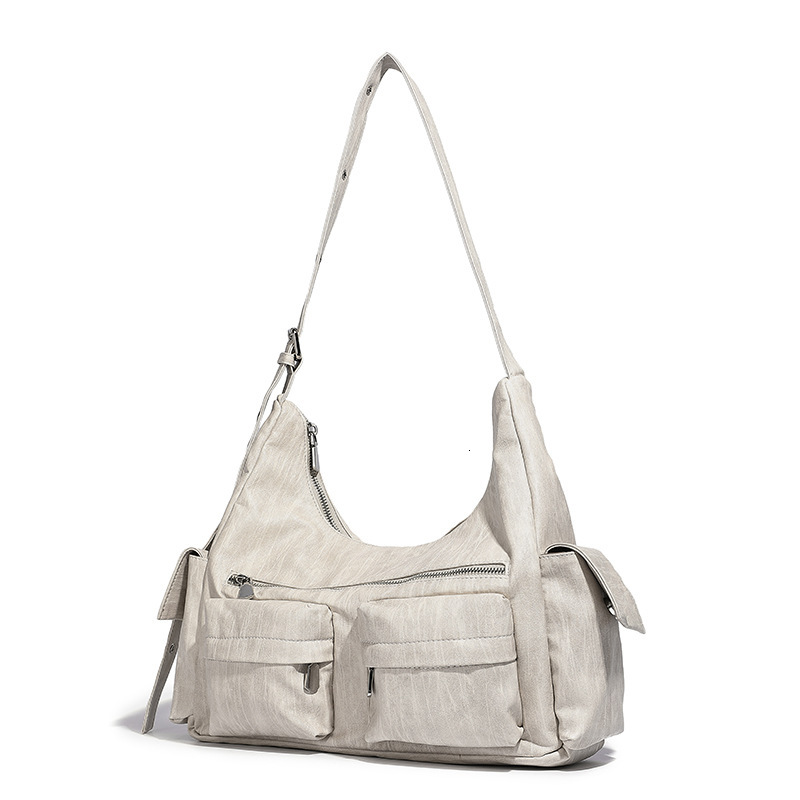 Korean Style Trendy Large Capacity Handbag Motorcycle Multi-Pocket Design Fashionable Single Shoulder Underarm Work Tote Bag