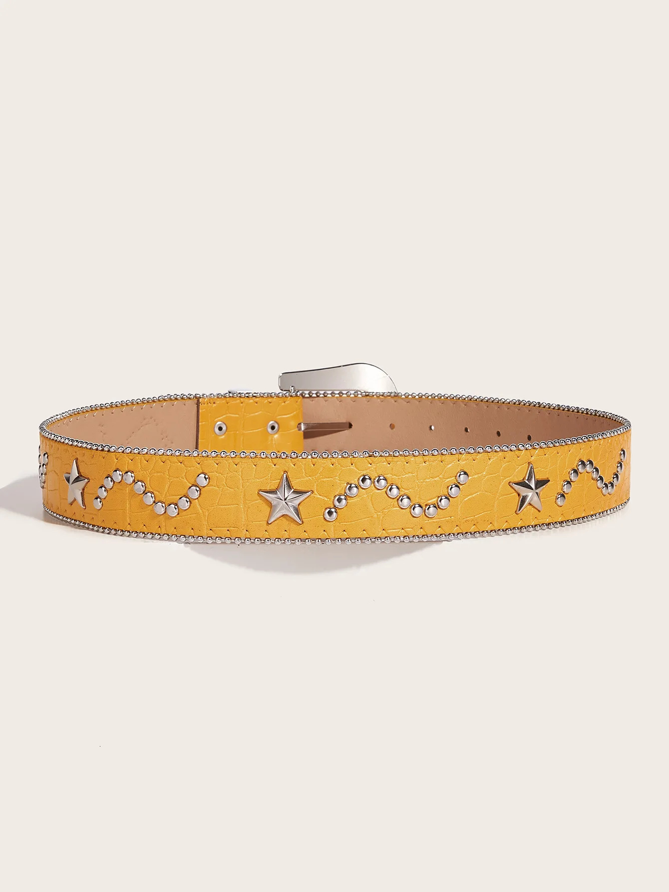 1pc Mens Yellow Punk Rock Y2K Style Star Rhinestone Studded Buckle Belt Versatile Accessory For Daily Wear With Jeans 250520