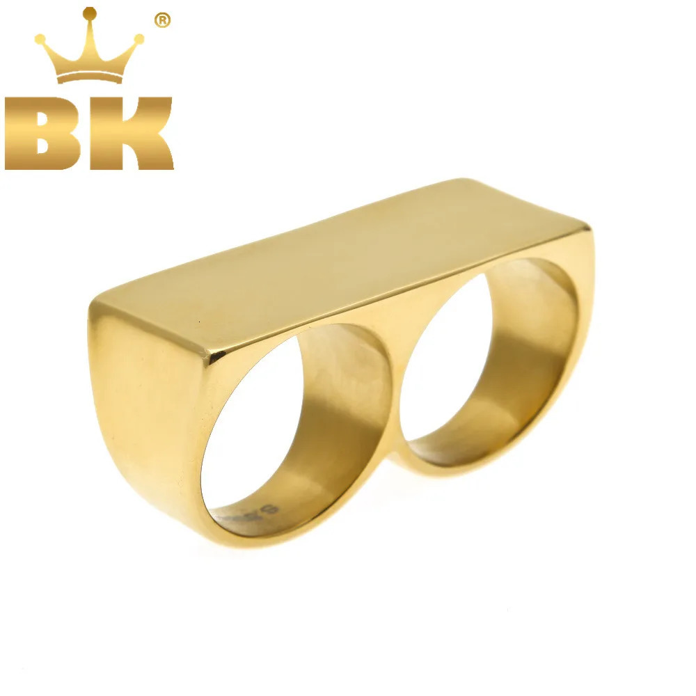 TBTK Personality Hip Hop Two Finger Rings Stainless Steel Men Punk Biker Rings Women Party Cool Ring Size 10 Available 250519