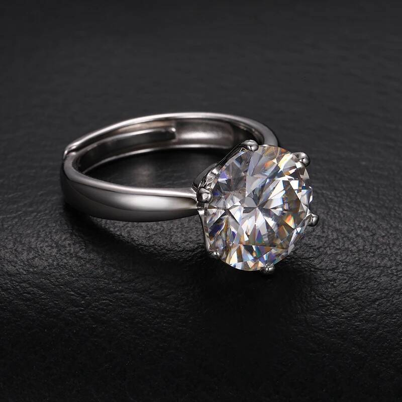 0.5-5ct Sterling Sier Classic Style Dia Jewelry Moissanite Wedding Party Anniversary Adjustable Size Ring