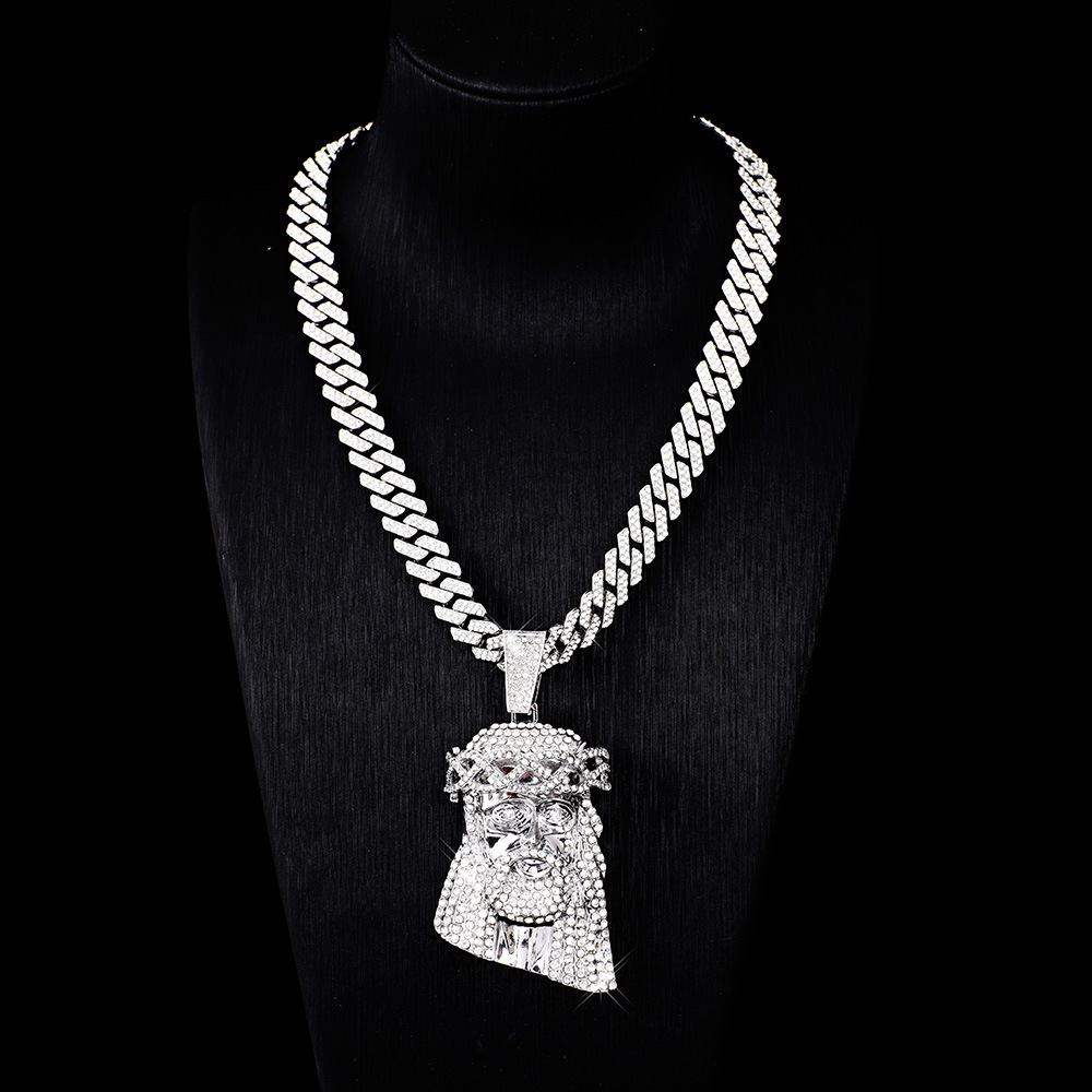 Mahjong hair necklace new Chinese full rhinestone cool hip-hop necklace punk couple new Cuban chain