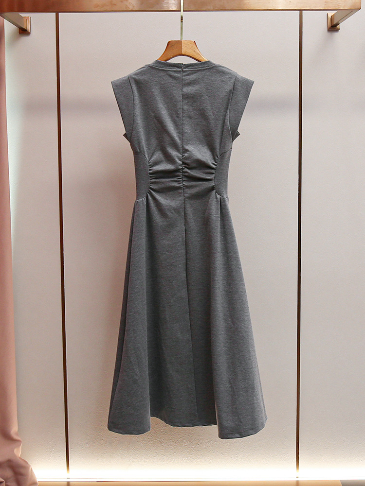 DR210 High-end women's spring and summer new French style waist pleated diamond sleeveless long dress