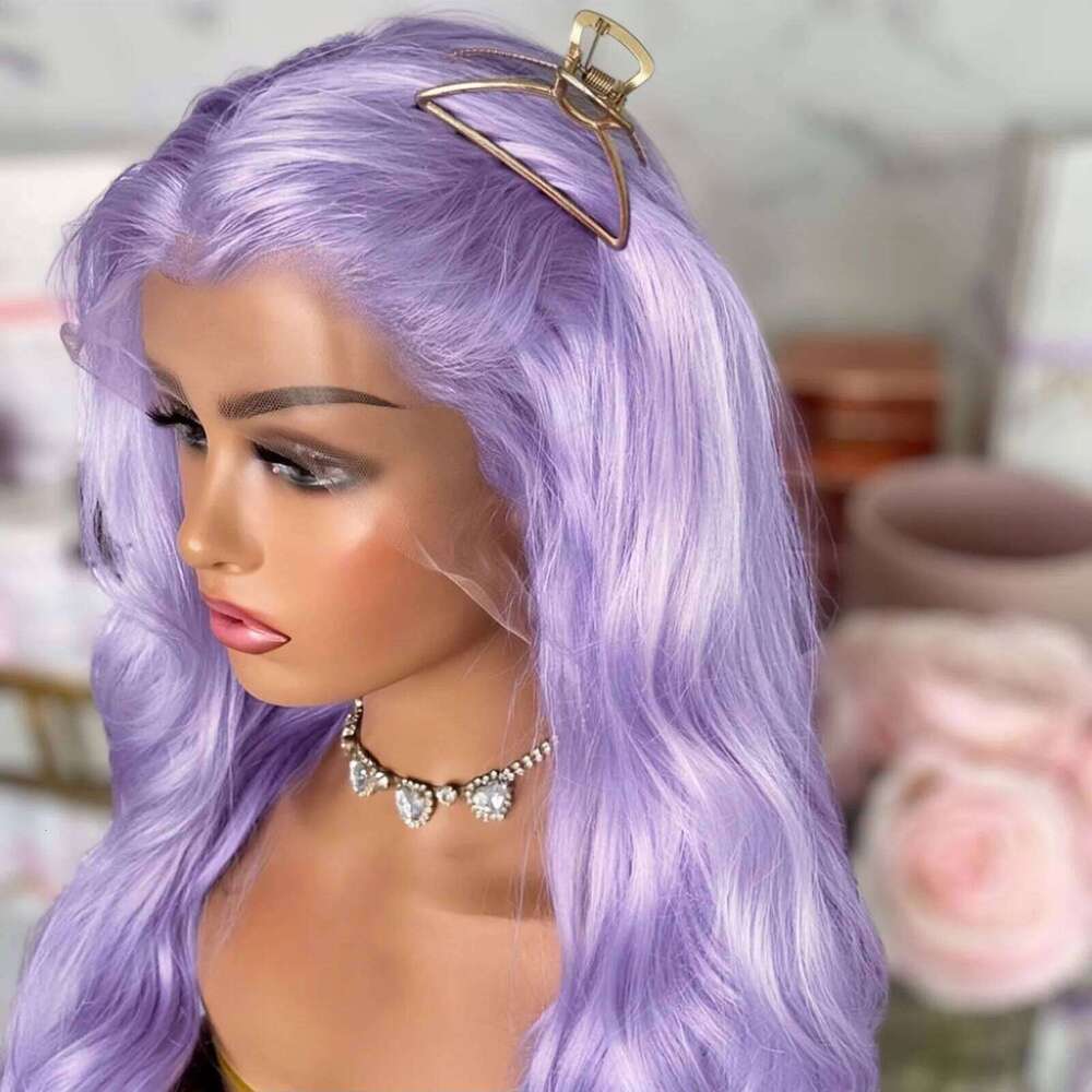 Light Purple Body Wave Synthetic Wig Middle Part Long Wavy Natural Hair Lavender Colored 13X4 Lace Front Wigs for Women Party