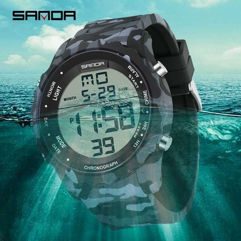 SANDA Top Brand G Style Camouflage Military LED Digital Watch Men Waterproof Clock Outdoor Sport Watches Male Electronic Watch M250526