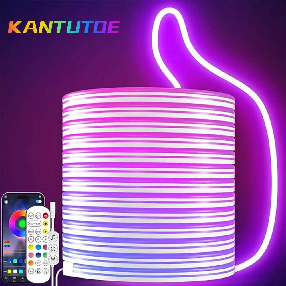 5M Silicone Neon LED Strip 24V Bluetooth RGB Music Sync IP67 Waterproof 72LEDs/M Rope Light for Home Party Decor W250526