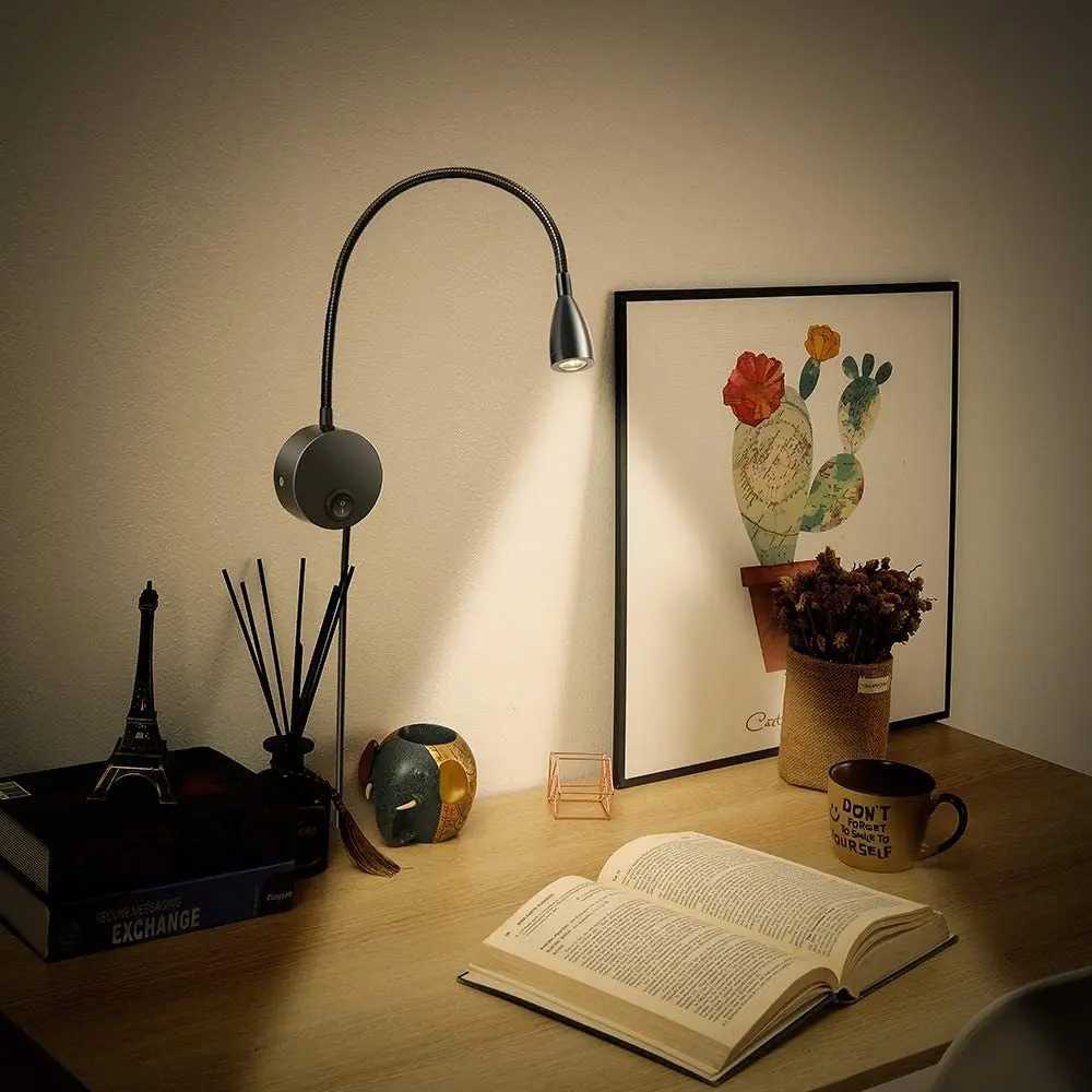 3W LED Reading Light Gooseneck For Bed Headboard Bedroom Bedside Switch With Plug Night Lamp Work Study Wall Mounted Wall LampXJ250526
