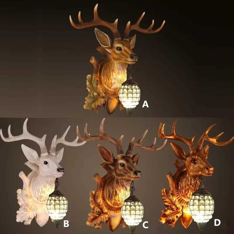 Creative Design Deer Head Wall Lamp Europe vintage rustic led wall light Luxury Living Room Bedroom Hallway wall decorationXJ250526