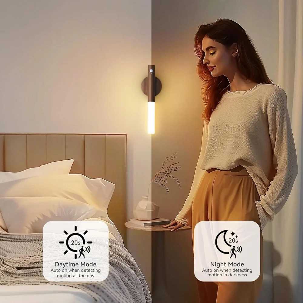 1-8Pack LED Motion Sensor Night Light Magnetic Wall Light Rechargeable Wall Sconce Peel and Stick Sconce Light for Bedside StairXJ250526