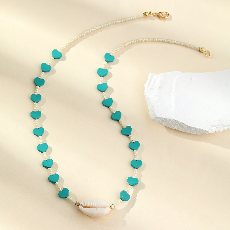 New product collarbone chain bracelet, blue turquoise heart bead necklace