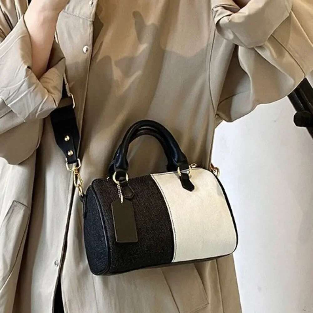 Cross Body Bags Casual Street Small Boston Bag Designer Purses Patchwork Colorblock Mini Handbags For Women Denim Shoulder