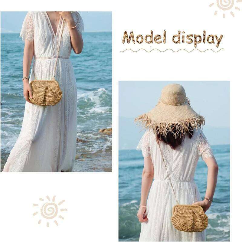Purse For Women Cloud Dumpling Pouch Straw Crossbody Shoulder Handbag Summer Beach Woven Bag