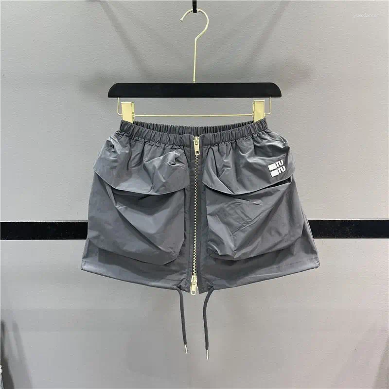 Skirts 2025 Summer Y2K Low-Rise Cargo Mini Skirt - Adjustable Drawstring & Zipper Detail With Big Pockets Girl Casual Outfit