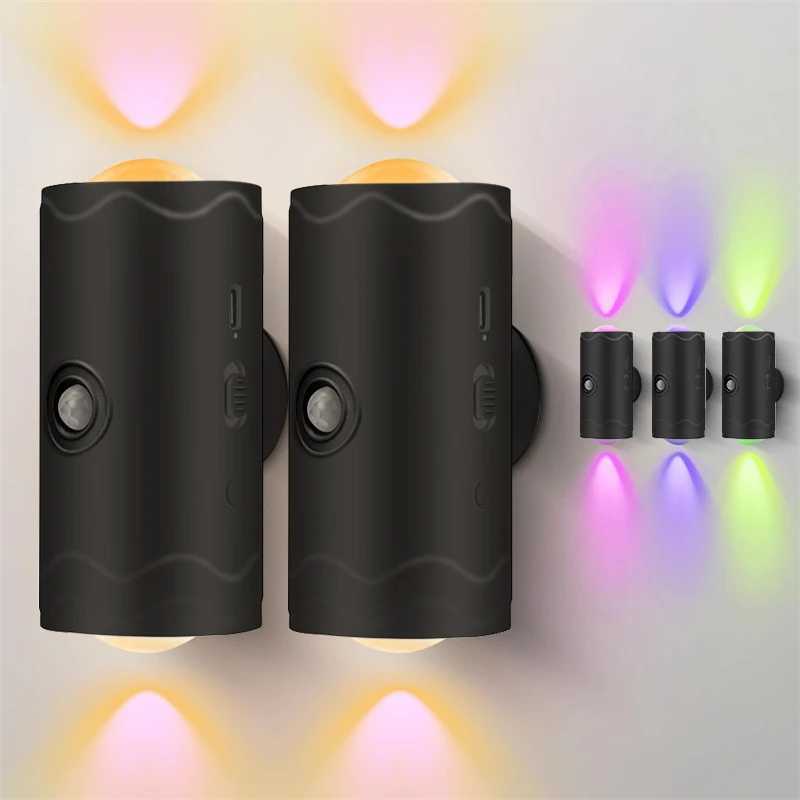 Motion Sensor Wall Lamp LED Wall Lights RGB Warm Light Home Decoration Light Up and Down Night Light Rechargeable for Stair PorchXJ250526