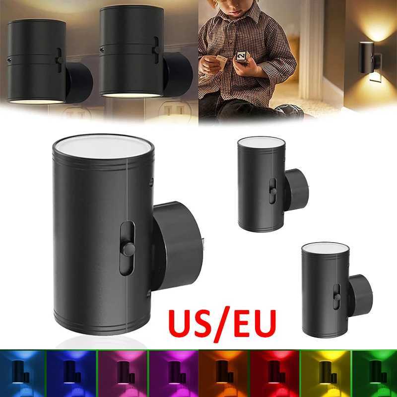 RGB LED Night Light Modern Cylindrical Wall Lamp EU/US Plug-in Sensor Adjustable Brightness for Bedroom Kitchen Corridor BedsideXJ250526