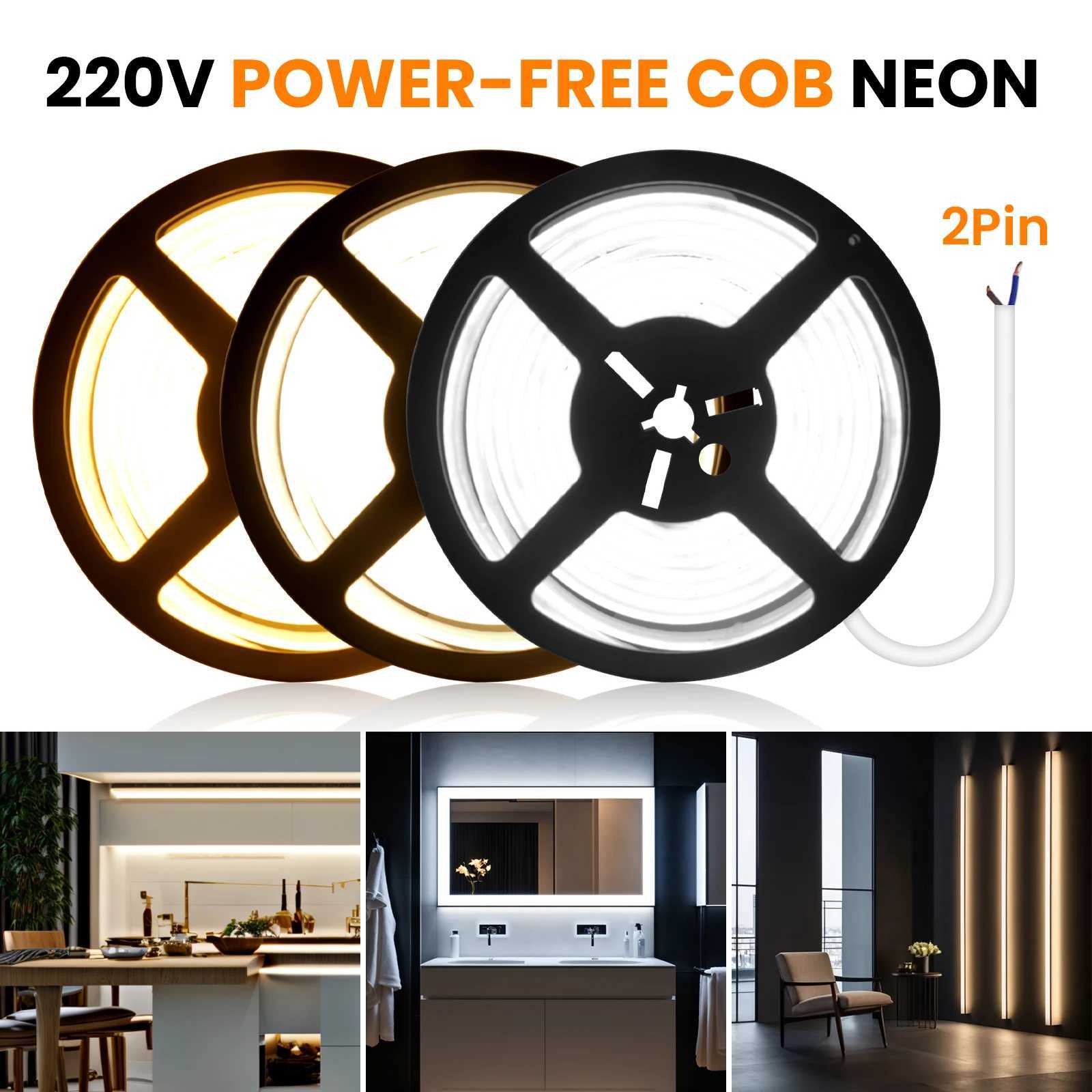 COB LED Strip Super Bright 220V 240V IP65 Waterproof LED Tape Flexible 240 LED/m RA90 Outdoor Linear Lighting Natural/Warm/White W250526