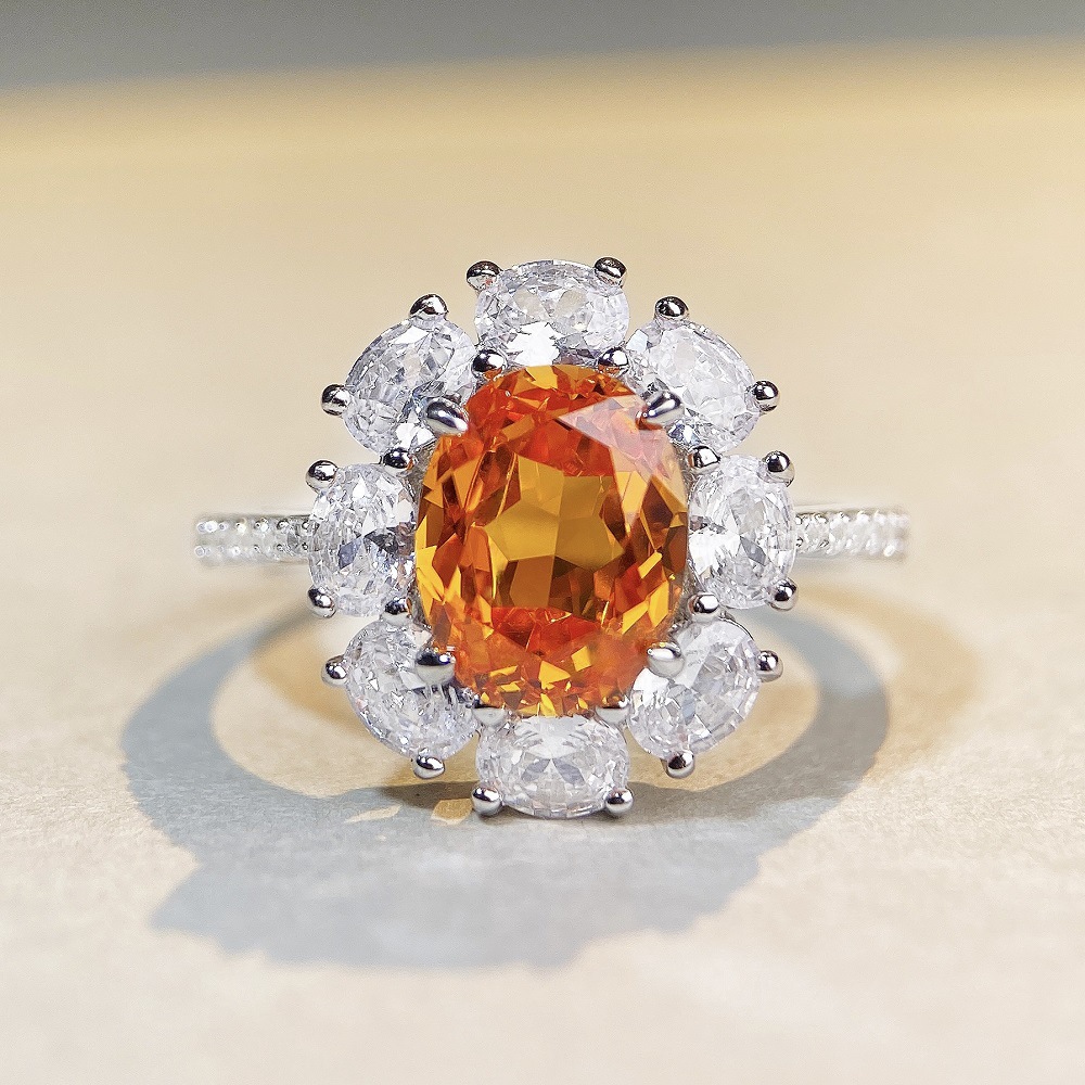Paraiaba S925 sterling silver sunflower series high carbon diamond luxury full-diamond ring hot-sell elegant fashionable live streaming cross-border 3