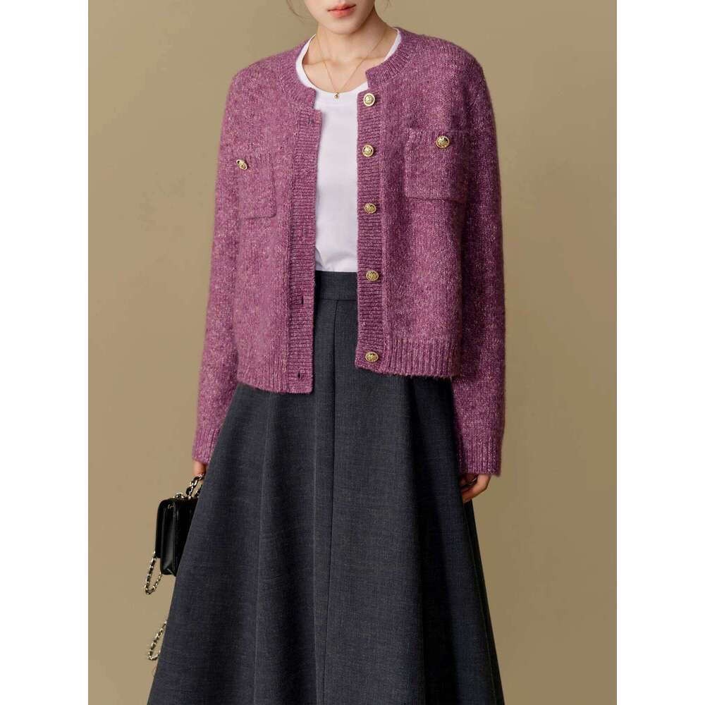 DUSHU Women's Round Neck Knitted Cardigan 2024 Winter New Product Commuting Fashion Sweater Jacket for Women 24DS84155