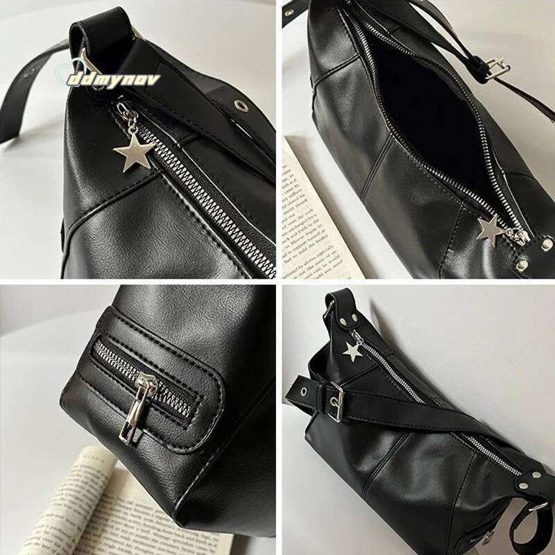 Y2K Korean Gothic Star Girl Black Handbag Haruku Aesthetic Vintage Shoulder Crossbody Bag Trendy Women Messenger Tote Bags ddmynov