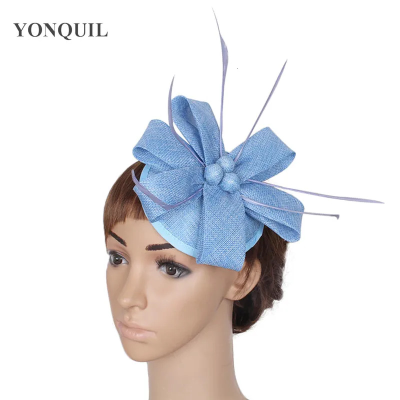 Fashion Light Blue Fascinator Elegants Wedding Party Hats Millinery Hair Clips Feather Headwear For Cocktail Hair Accessories 250520