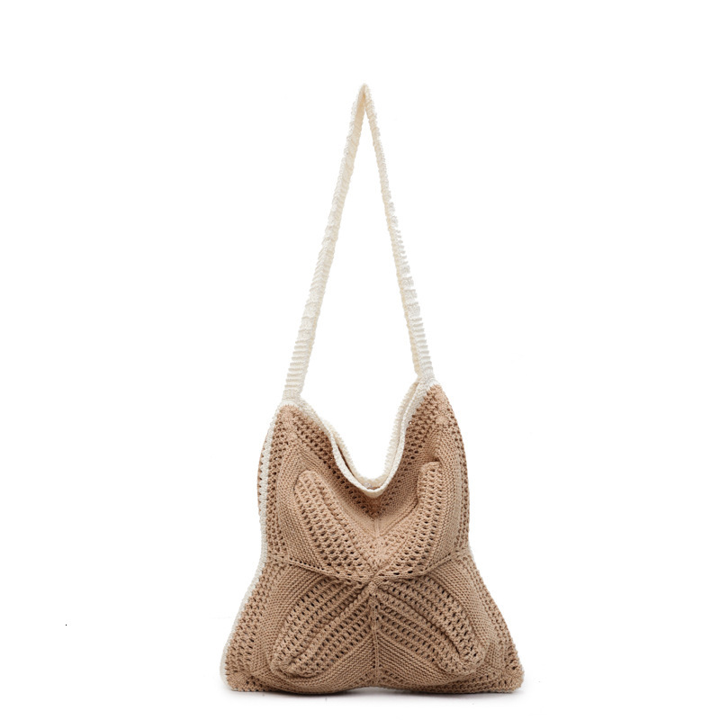 2025 Summer New Large Capacity Single Shoulder Cotton Woven Mesh Tote Beach Vacation Underarm Bag